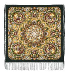 Многоцветный платок из уплотненной шерстяной ткани с шелковой бахромой 'Душа розы'