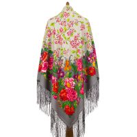 Платок из уплотненной шерстяной ткани с шелковой бахромой 'Цветущий сад'