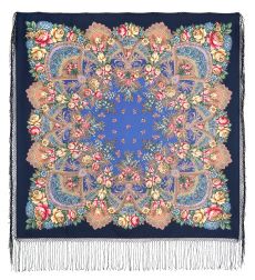 Многоцветный платок из уплотненной шерстяной ткани с шелковой бахромой 'Июньское утро'