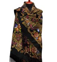 Многоцветный платок из уплотненной шерстяной ткани с шелковой бахромой 'Радоница'