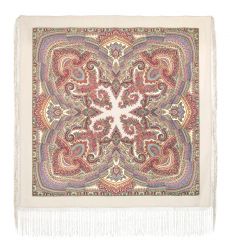 Платок из уплотненной шерстяной ткани с шелковой бахромой 'Волшебный узор'