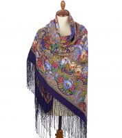 Многоцветный платок из уплотненной шерстяной ткани с шелковой бахромой 'Счастливица'