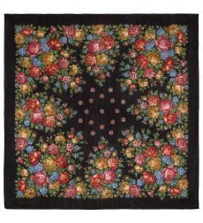 Платок из шерстяной разреженной ткани  с подрубкой 'Цветы для души'