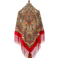 Платок шерстяной с шелковой вязаной бахромой 'Сказочница'