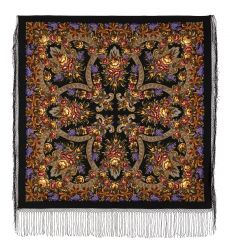 Многоцветный платок из уплотненной шерстяной ткани с шелковой бахромой 'Воспоминание о лете'