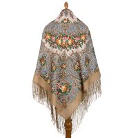 Платок шерстяной с шелковой вязаной бахромой 'Жизель'