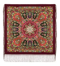 Многоцветный платок из уплотненной шерстяной ткани с шелковой бахромой 'Злато-серебро'