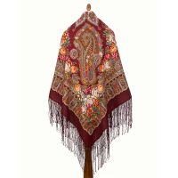 Многоцветный платок из уплотненной шерстяной ткани с шелковой бахромой 'Сад дивных снов'