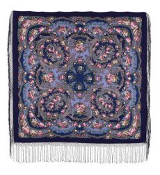 Многоцветный платок из уплотненной шерстяной ткани с шелковой бахромой 'Цветы под снегом'