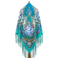 Многоцветный платок из уплотненной шерстяной ткани с шелковой бахромой 'Времена года. Весна'