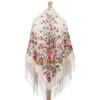 Платок шерстяной с шелковой вязаной бахромой 'Утренний сад'