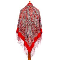 Платок шерстяной с шелковой вязаной бахромой 'Морская царевна'