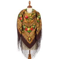 Многоцветная шаль из уплотненной шерстяной ткани с шелковой бахромой 'Миндаль'