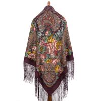 Многоцветный платок из уплотненной шерстяной ткани с шелковой бахромой 'Старый замок'