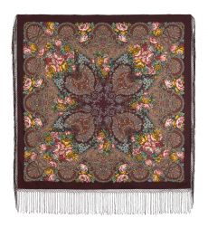 Многоцветный платок из уплотненной шерстяной ткани с шелковой бахромой 'Старый замок'