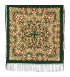 Платок из уплотненной шерстяной ткани с шелковой бахромой 'Посадский'