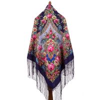 Многоцветный платок из уплотненной шерстяной ткани с шелковой бахромой 'Воспоминание о лете'