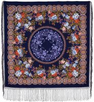 Многоцветный платок из уплотненной шерстяной ткани с шелковой бахромой 'Белые розы'