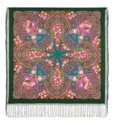 Многоцветный платок из уплотненной шерстяной ткани с шелковой бахромой 'Цвет граната'