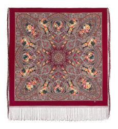 Платок из уплотненной шерстяной ткани с шелковой бахромой 'Осенние колокола'