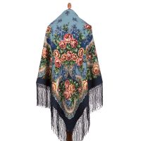 Многоцветный платок из уплотненной шерстяной ткани с шелковой бахромой 'Сиреневый туман'