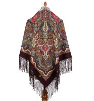 Платок шерстяной с шелковой вязаной бахромой 'Сказочница'