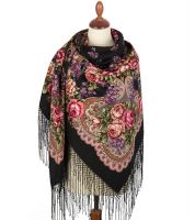 Многоцветный платок из уплотненной шерстяной ткани с шелковой бахромой 'Сиреневый туман'