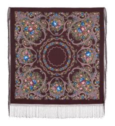 Многоцветный платок из уплотненной шерстяной ткани с шелковой бахромой 'Русские сезоны'