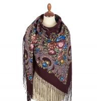 Многоцветный платок из уплотненной шерстяной ткани с шелковой бахромой 'Русские сезоны'