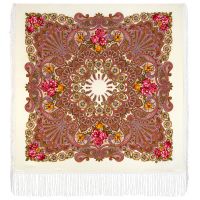 Многоцветная шаль из уплотненной шерстяной ткани с шелковой бахромой 'Василиса'