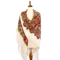 Многоцветная шаль из уплотненной шерстяной ткани с шелковой бахромой 'Василиса'