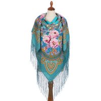 Многоцветный платок из уплотненной шерстяной ткани с шелковой бахромой 'Времена года. Зима'