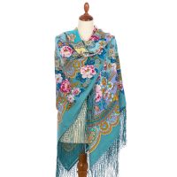 Многоцветный платок из уплотненной шерстяной ткани с шелковой бахромой 'Времена года. Зима'