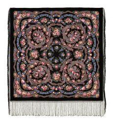 Многоцветный платок из уплотненной шерстяной ткани с шелковой бахромой 'Цветы под снегом'