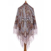 Платок шерстяной с шелковой вязаной бахромой 'Морская царевна'