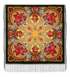 Многоцветный платок из уплотненной шерстяной ткани с шелковой бахромой 'Времена года. Осень'