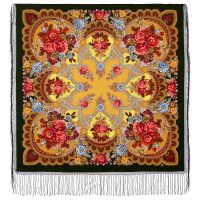 Многоцветный платок из уплотненной шерстяной ткани с шелковой бахромой 'Времена года. Осень'
