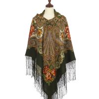 Многоцветный платок из уплотненной шерстяной ткани с шелковой бахромой 'Василиса'