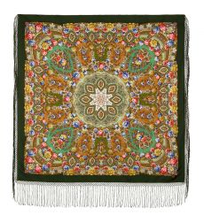 Многоцветный платок из уплотненной шерстяной ткани с шелковой бахромой 'Злато-серебро'
