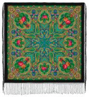 Многоцветный платок шерстяной ткани с шелковой бахромой 'Сказка'