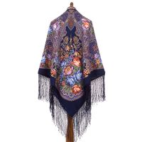 Многоцветный платок из уплотненной шерстяной ткани с шелковой бахромой 'Ненаглядная'