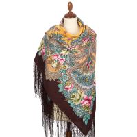 Многоцветная шаль из уплотненной шерстяной ткани с шелковой бахромой 'Июньское утро'