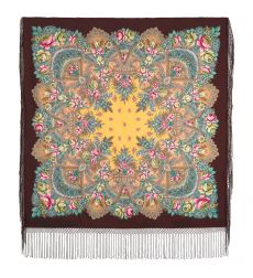 Многоцветная шаль из уплотненной шерстяной ткани с шелковой бахромой 'Июньское утро'