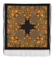 Платок из уплотненной шерстяной ткани с шелковой бахромой 'Боярыня'