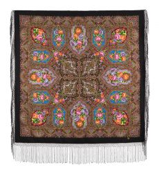 Многоцветный платок из уплотненной шерстяной ткани с шелковой бахромой 'Свет мой  зеркальце'