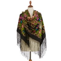 Многоцветный платок из уплотненной шерстяной ткани с шелковой бахромой 'Цыганка Аза'