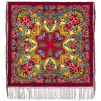 Многоцветный платок из уплотненной шерстяной ткани с шелковой бахромой 'Времена года. Лето'