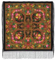 Многоцветный платок из уплотненной шерстяной ткани с шелковой бахромой 'Счастливица'