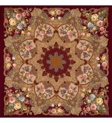 Многоцветный платок из уплотненной шерстяной ткани с шелковой бахромой 'Радоница'