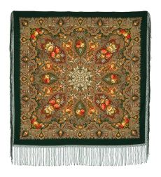 Многоцветный платок из уплотненной шерстяной ткани с шелковой бахромой 'Миндаль'